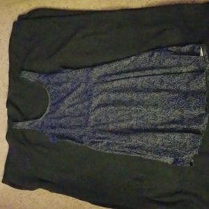 A medium blue dress with white dots